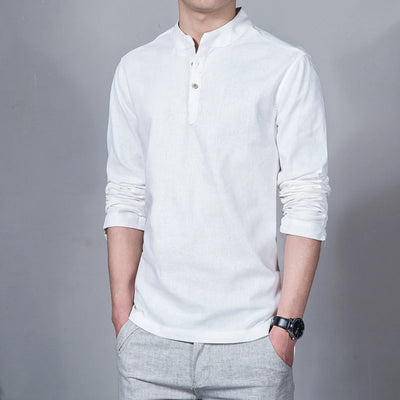 Men's Clothing  Men Spring Tops & Tees Male Fashion T-Shirts Stand Collar Long-sleeved Slim Base Shirt Homme Linen t-shirt