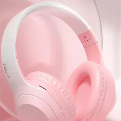 Oldway wireless headset in lavender color, featuring active noise cancellation and stylish design on a podium.