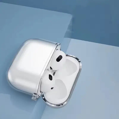 OLDWAY Transparent silicone case for AirPods 4 with earphones inside, stylish and protective design.