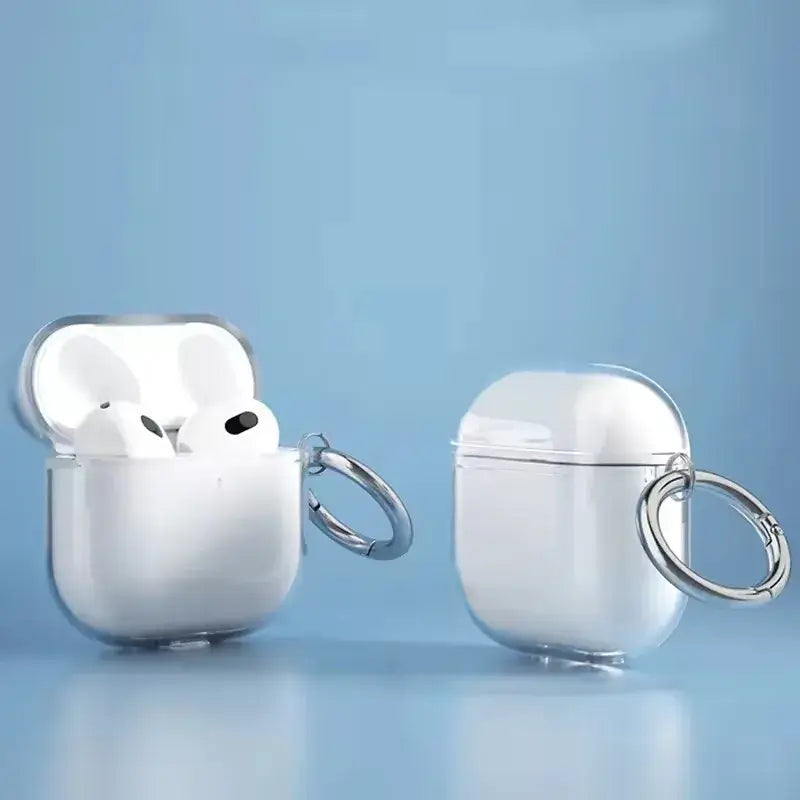 OLDWAY Transparent silicone case for AirPods 4 with earphones inside, stylish and protective design.