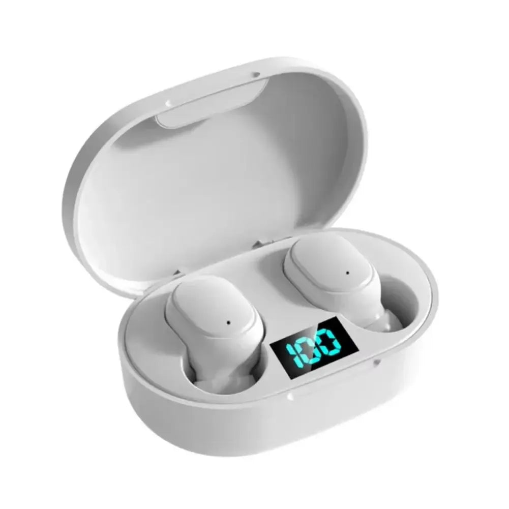 OLDWAY E6S TWS Bluetooth earphones with charging case, USB cable, and user manual.