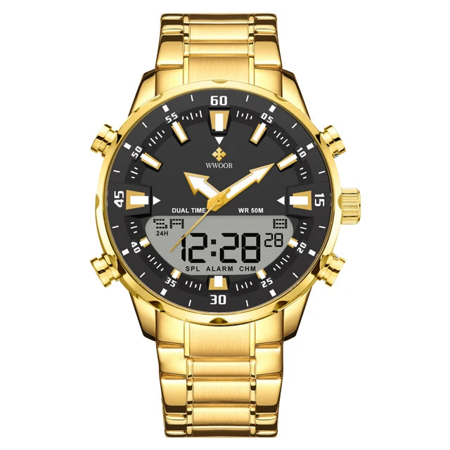 WWOOR New Luxury Digital Watch For Men Sports Big Watches LED Quartz Wristwatch Waterproof Male Clock Military Relogio Masculino
