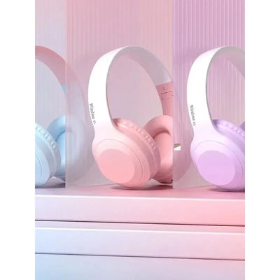 Oldway wireless headset in lavender color, featuring active noise cancellation and stylish design on a podium.