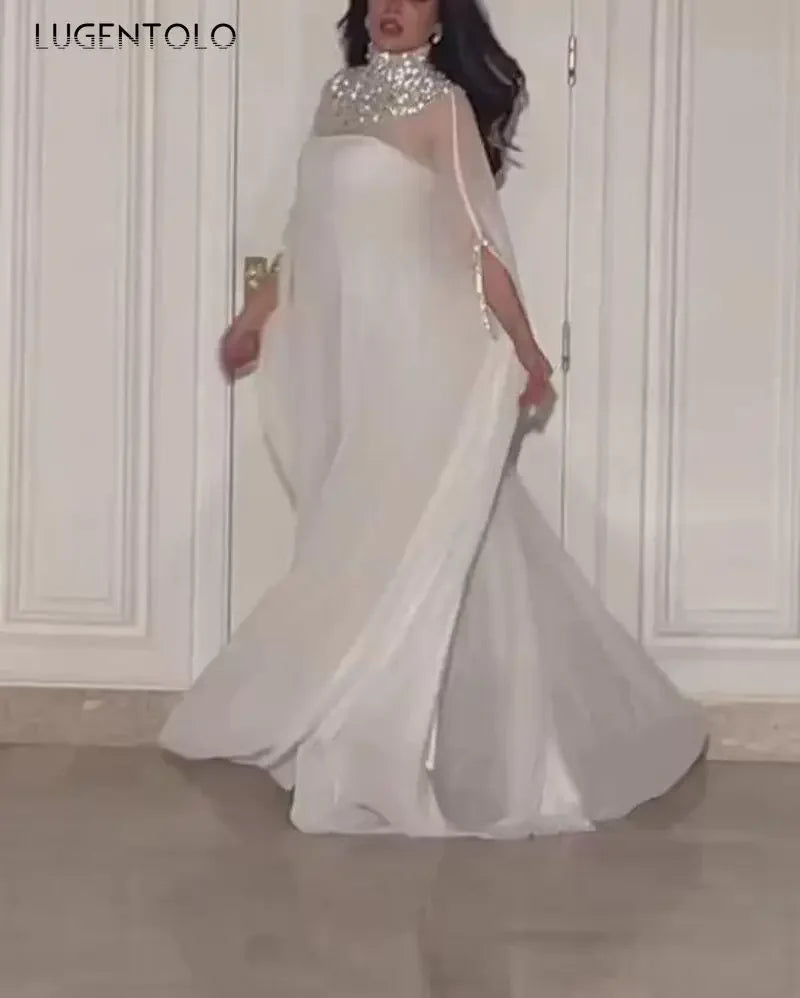 Women Chiffon Sexy Dress Partty Perspective Cloak Big Swing Temperament Lady Elegant Middle East Banquet 2-piece Set Luegntolo