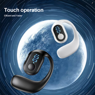 KEBIDUMEI Bluetooth 5.3 headphones in black and white with digital display, designed for comfort and style.