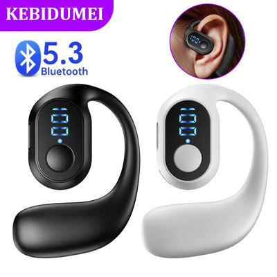 KEBIDUMEI Bluetooth 5.3 headphones in black and white with digital display, designed for comfort and style.