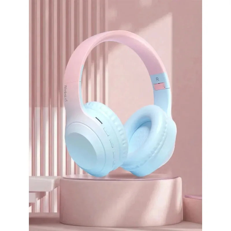 Oldway wireless headset in lavender color, featuring active noise cancellation and stylish design on a podium.
