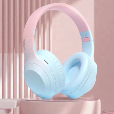 Oldway wireless headset in lavender color, featuring active noise cancellation and stylish design on a podium.