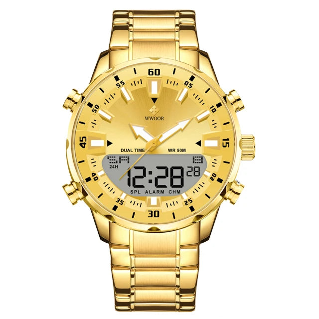 WWOOR New Luxury Digital Watch For Men Sports Big Watches LED Quartz Wristwatch Waterproof Male Clock Military Relogio Masculino
