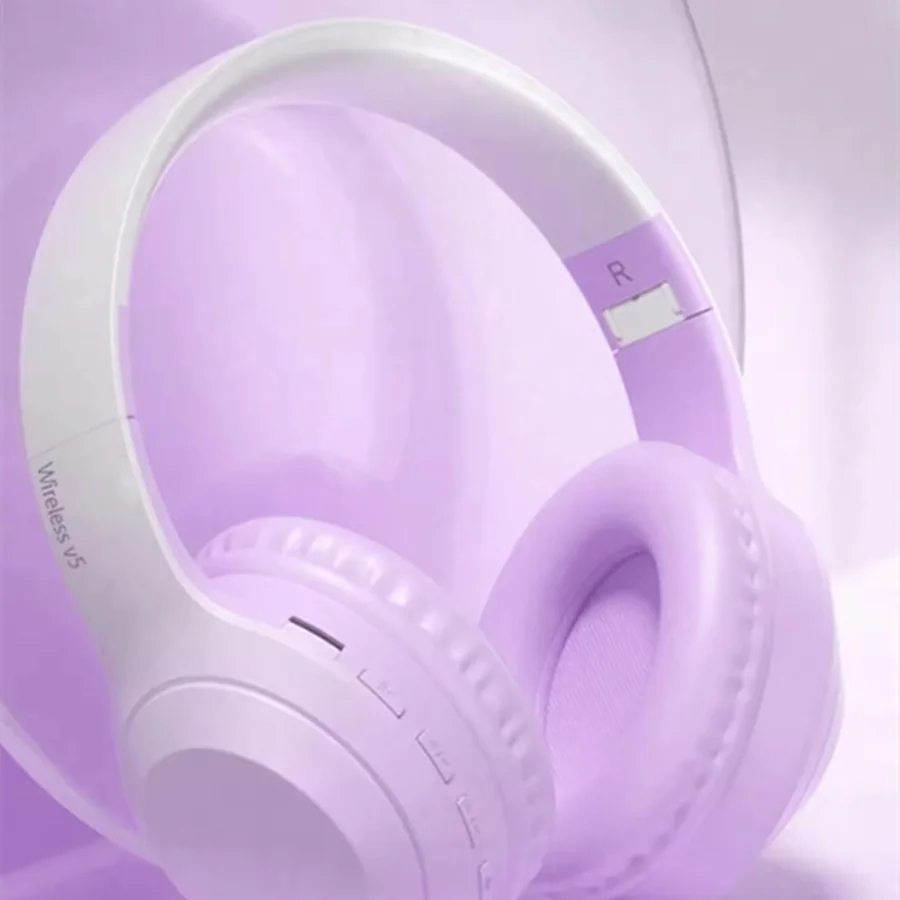 Oldway wireless headset in lavender color, featuring active noise cancellation and stylish design on a podium.