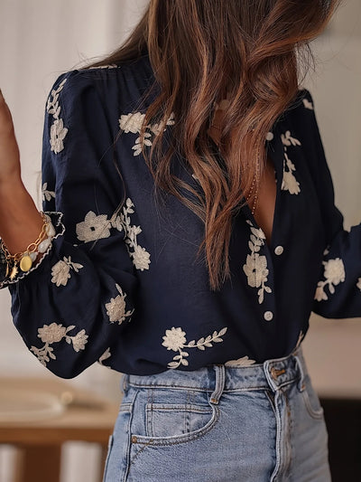 Women's Clothing 2025 Spring Autumn Fashion Casual Long-sleeved Printed Blouse with A Collar and Puff Sleeves Office Lady Shirt