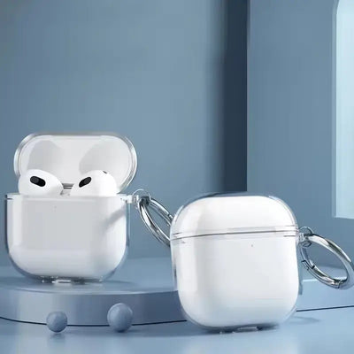 OLDWAY Transparent silicone case for AirPods 4 with earphones inside, stylish and protective design.